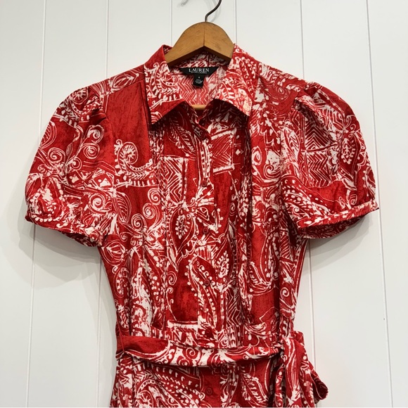 Lauren Ralph Lauren Belted Paisley Midi Shirt Dress Collared Pleated NWOT Size 4 - Picture 3 of 16